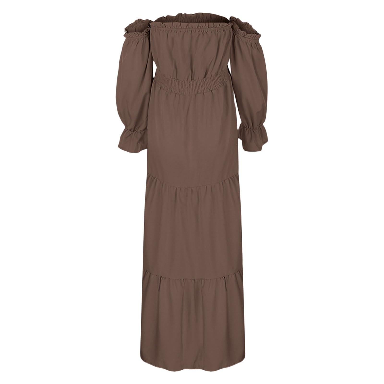 Elegante vestido de maternidad para embarazo, hombros descubiertos, manga larga, escalonado con abertura lateral, cintura alta, estilo bohemio fluido