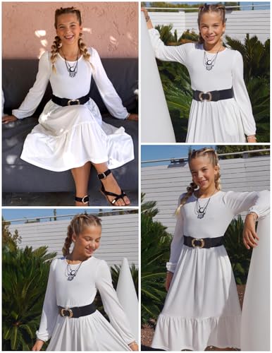 Image of Arshiner Girls Maxi Dresses Lantern Long Sleeve Casual Holiday Dress with Pockets for 5-14 Y