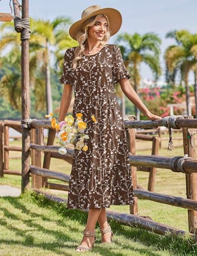 Image of Zeagoo Womens Summer Dresses 2026 Casual Midi Dress Flowy Sundress Ruffle Short Sleeve Tiered Dresses A Line Boho Dress