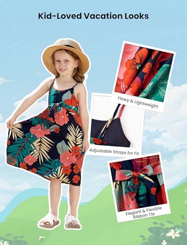Image of PATPAT Family Matching Outfits Mommy and Me Dresses Hawaiian Tropical Vacation Beach Spaghetti Strap Dress and Shirt