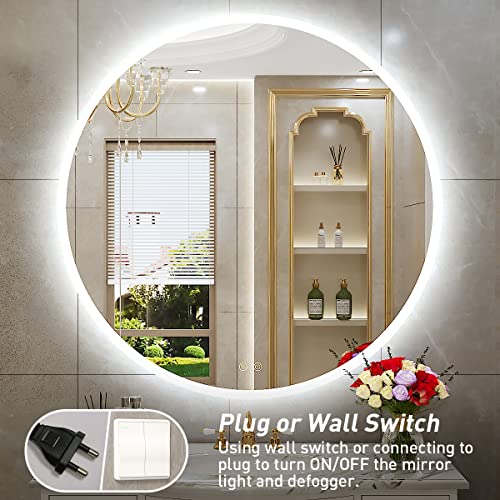 Ftoti 36 Inch Round Led Mirror For Vanity,Lighted Round Bathroom Mirror With Light, Anti-Fog&Dimmable,6000K,Wall Mounted,Cri90+,Ip54 Waterproof #TOP5