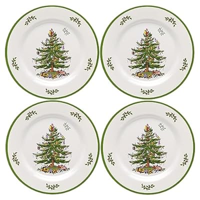 Spode Christmas Tree Melamine Dinner Plate (Set of 4) - 11 Inch Shatterproof Serving Plate for Holiday Meals, Holiday Party - Festive Tableware for Indoor & Outdoor Use, Dishwasher Safe Dinnerware