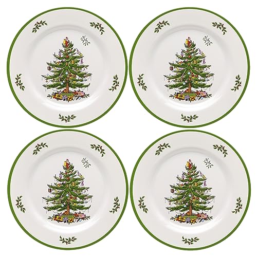 Spode Christmas Tree Melamine Dinner Plate (Set of 4) - 11 Inch Shatterproof Serving Plate for Holiday Meals, Holiday Party - Festive Tableware for Indoor & Outdoor Use, Dishwasher Safe Dinnerware