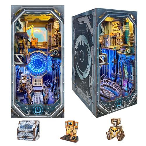 STRUCWOOD DIY Book Nook Kit, Cyberpunk DIY Poppenhuis Model, 3D Houten Puzzels met LED, Boekensteun Boekenplank Insert Decor, Cool Verjaardag Pasen Ideeën voor Volwassenen Tieners Familie (Planetaire