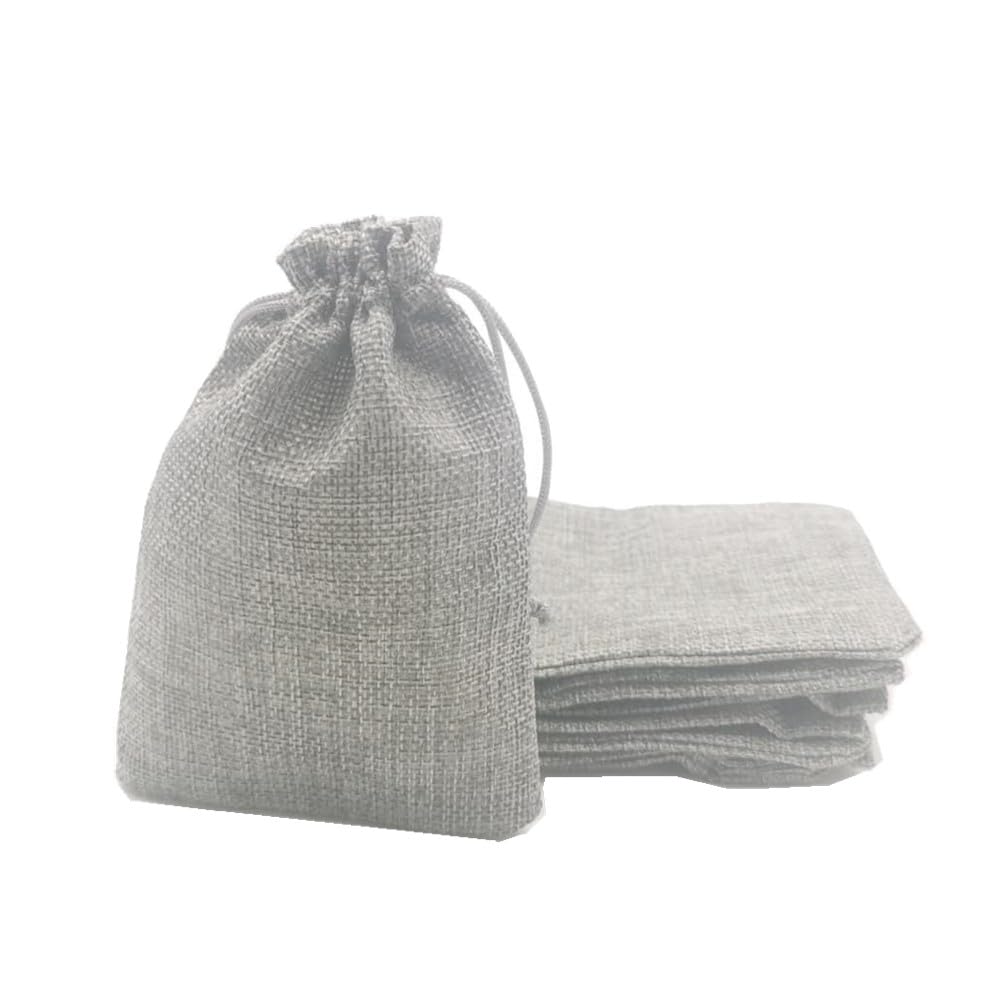 LYSXP25PCS Burlap Bags with Drawstring Drawstring Gift Bag Jewelry Pouches for Wedding Party Favors, DIY Craft, Christmas Presents… (4x6 Inch, grey)