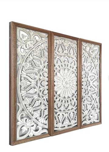 Image of Decor Delights Wall panel Floral MDF Wall Decoration Panel, Hanging Wood Carving Wall Decoration Panel for Living Room, Bedroom, Hallway, Office Wooden Wall Hanging Plaque, Wood Carving (Rectangular)