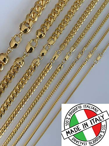 Solid 925 Sterling Silver Miami Cuban Link Chain - 14k Gold Plated - 2-12mm 18-30"- Great Men's Or Ladies Heavy Necklace For Pendants - Italy Made2