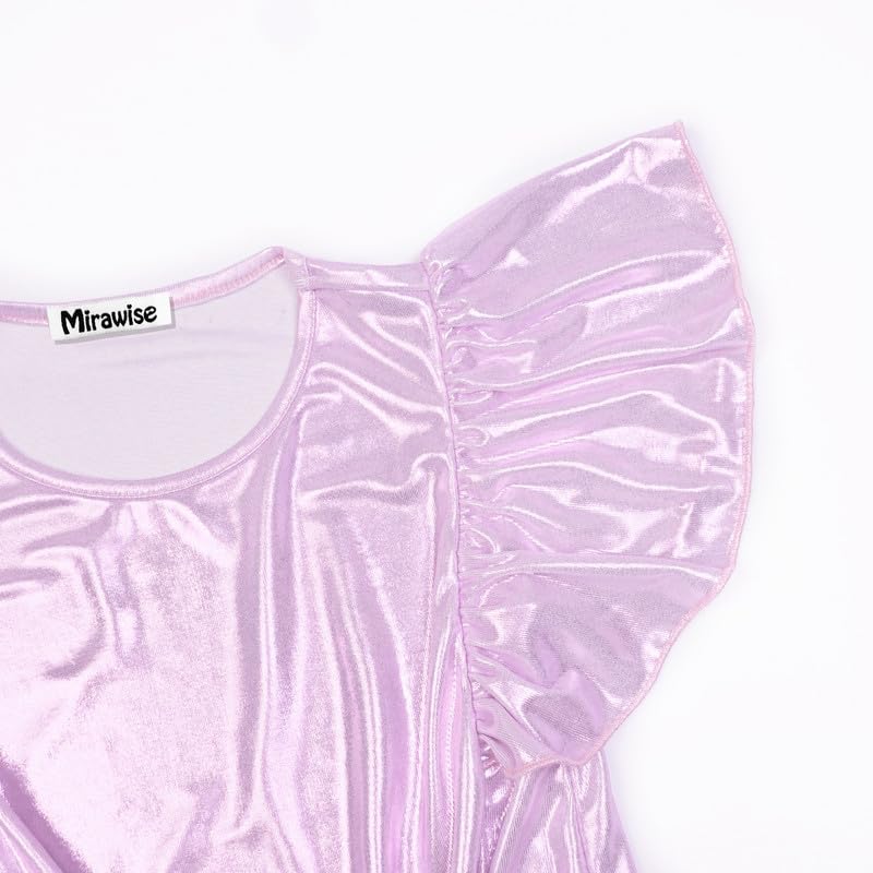 Image of Mirawise Girls Shirts Metallic Tops Clothes Tshirt Ruffle Short Sleeve Tee Size 6-14