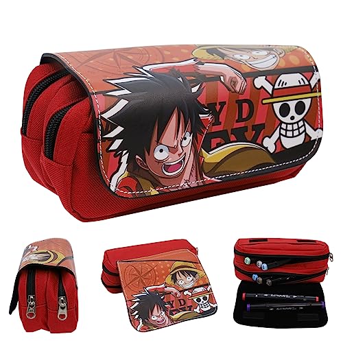 Image of Fancyku One Piece Pencil Case, Anime Pencil Pouch, Cartoon Prints Pen Pouch, Large Capacity PU Pen Bag Stationery Organizer, Students Gift Children's Day Gift School Gifts