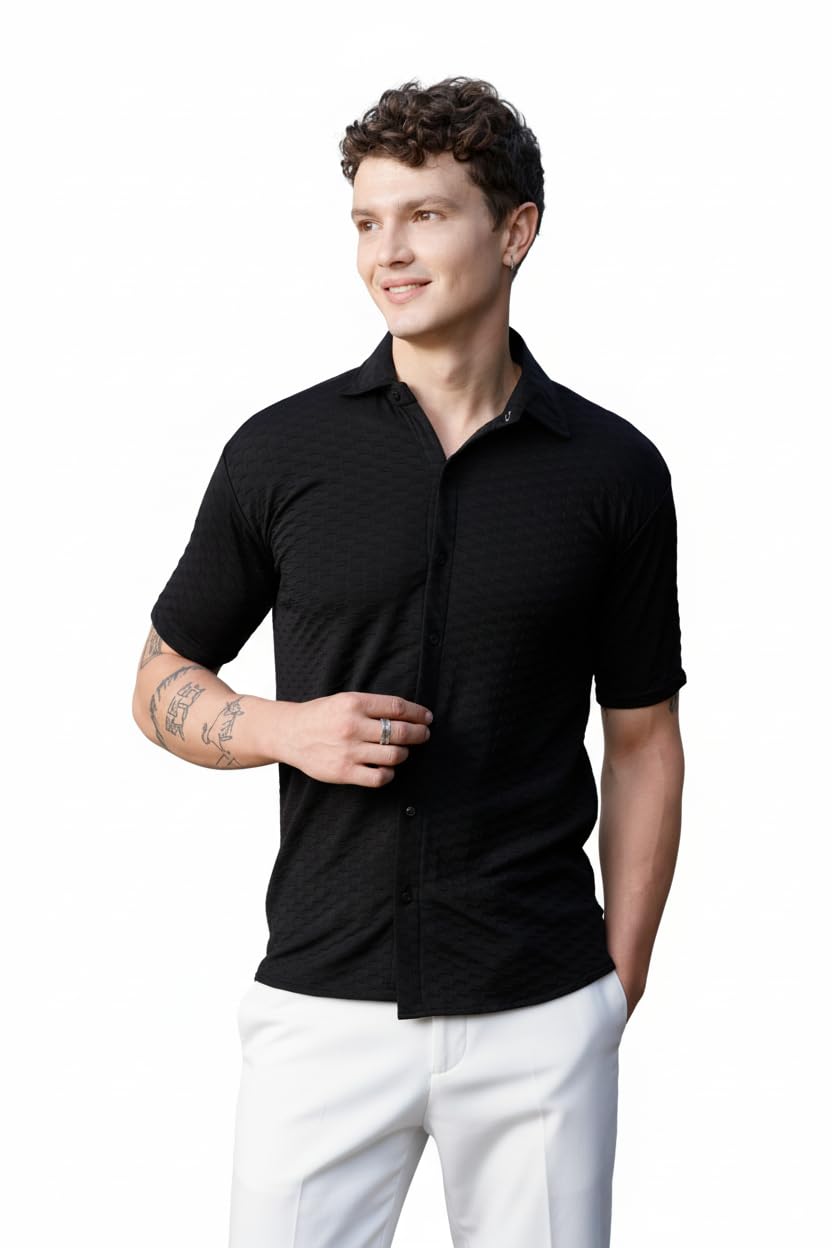 raizax Men's Textured Pink Cuban Collar Shirt – Stylish, Comfortable, and Versatile for Any Occasion-picture-47