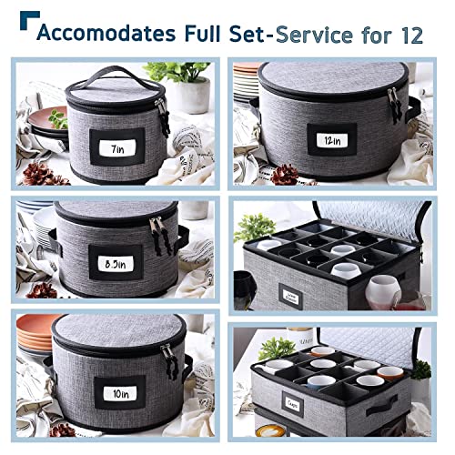 Fine China Storage Containers Hard Shell – 6 Piece Dish Storage Containers, Stackable Plate Storage Containers, Coffee Mug Storage And Wine Glass Storage Box With Dividers, Quilted Dish Organizers #TOP2