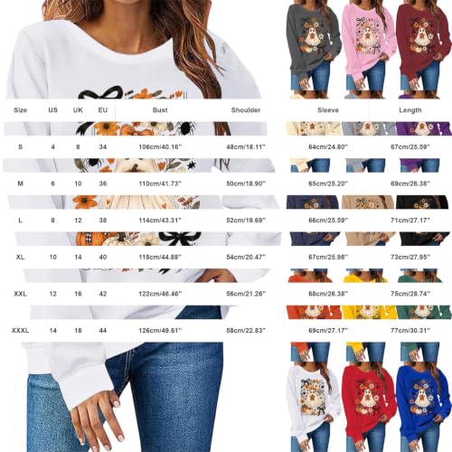 Women's Halloween Sweatshirts Cute Soft Graphic Crewneck Sweaters White L - image 2