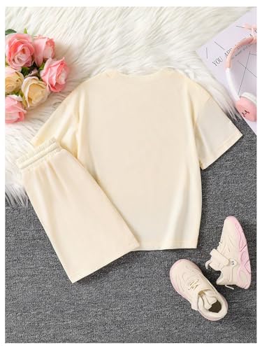 Verdusa Girl's Tracksuit Sets 2 Piece Outfits Graphic Tee Top and Drawstring Waist Shorts2