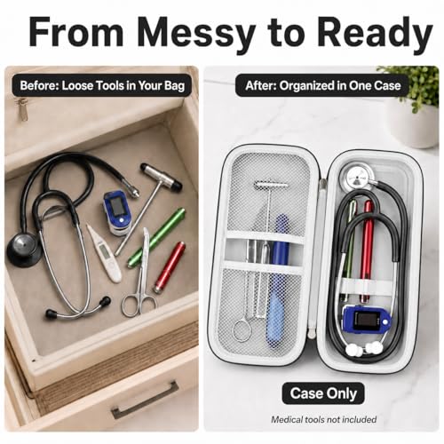 Image of Stethoscope Case for 3M Littmann Classic III /Cardiology IV, Matt-Black | for MDF Acoustica Stethoscopes, for Nurses, Doctors, Nursing School Essentials, Students, Clinic, EMS, Travel, Hard Bag Only