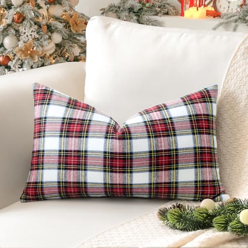 Sungeek 1 Stück Weihnachten Schottisches Karo Kissenbezug, Plaid...
