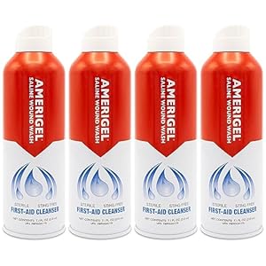 AMERIGEL – Saline Wound Wash (Pack of 4) First Aid Sterile Cleansing Solution – Advanced Skin and Wound Care – 7.1 Oz.