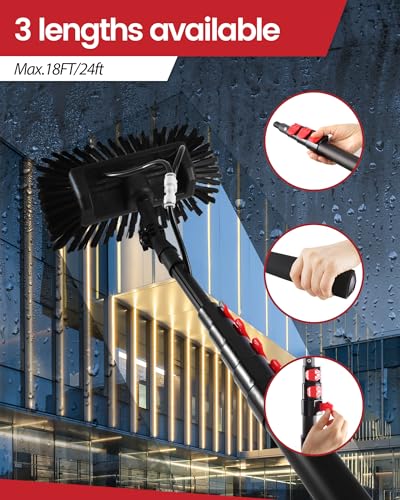 Image of Foundgo 24ft Solar Panel Cleaning Brush and Pole, Water Fed Window Cleaning Kit, Water Fed Pole Window Cleaning System, Water Fed Pole Kit, Window Washing Cleaner Equipment Kit with Rotating Brush