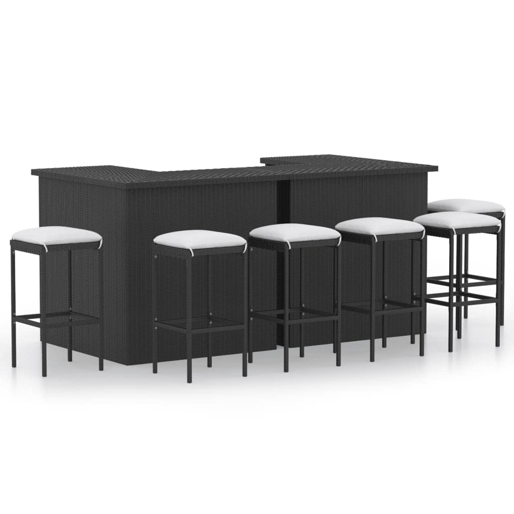 vidaXL Ensemble de Bar de Jardin 8 pcs et Coussins Résine tressée Noir