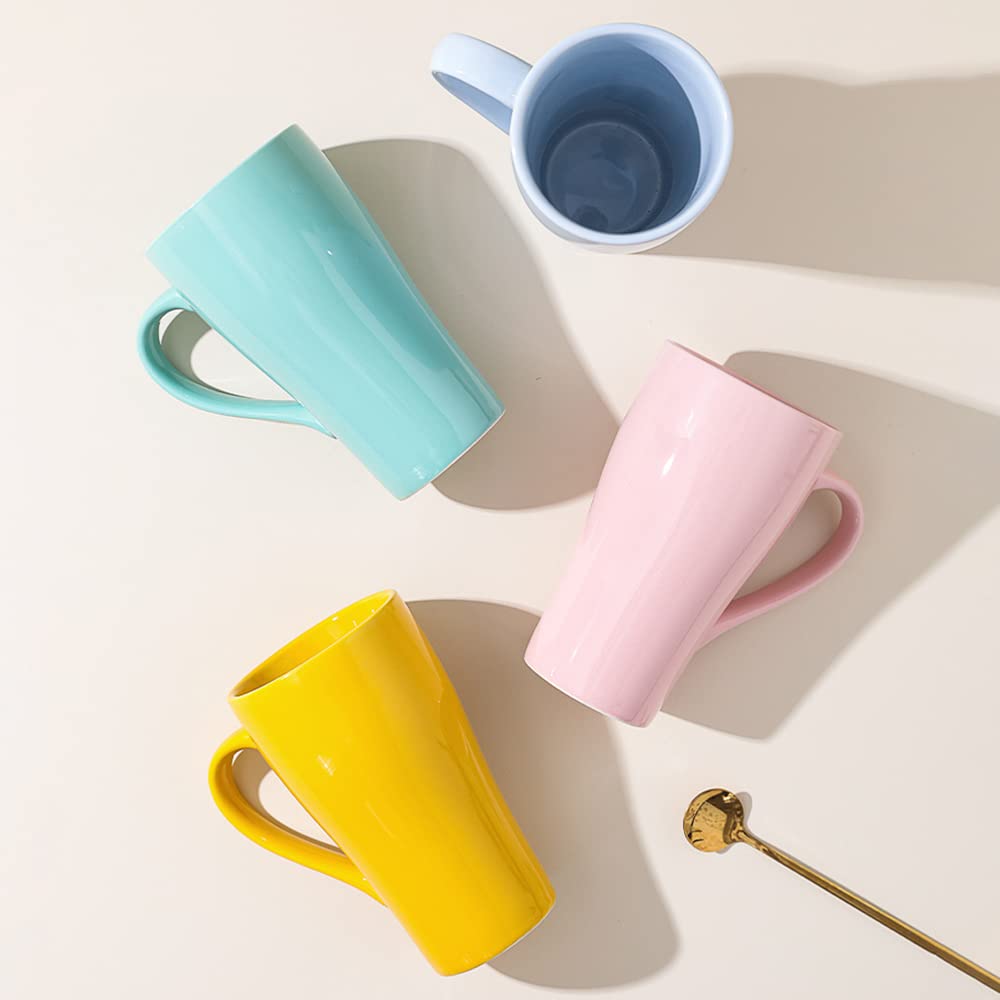 BesoAbrazo 416.001 Porcelain Mugs - 17 Ounce Large Size Ceramic Coffee Cups with Wide Loop Handle & Tall Wall, Microwave and Dishwasher Safe, Color Glaze, for Latte, Tea, Milk, Cappuccino