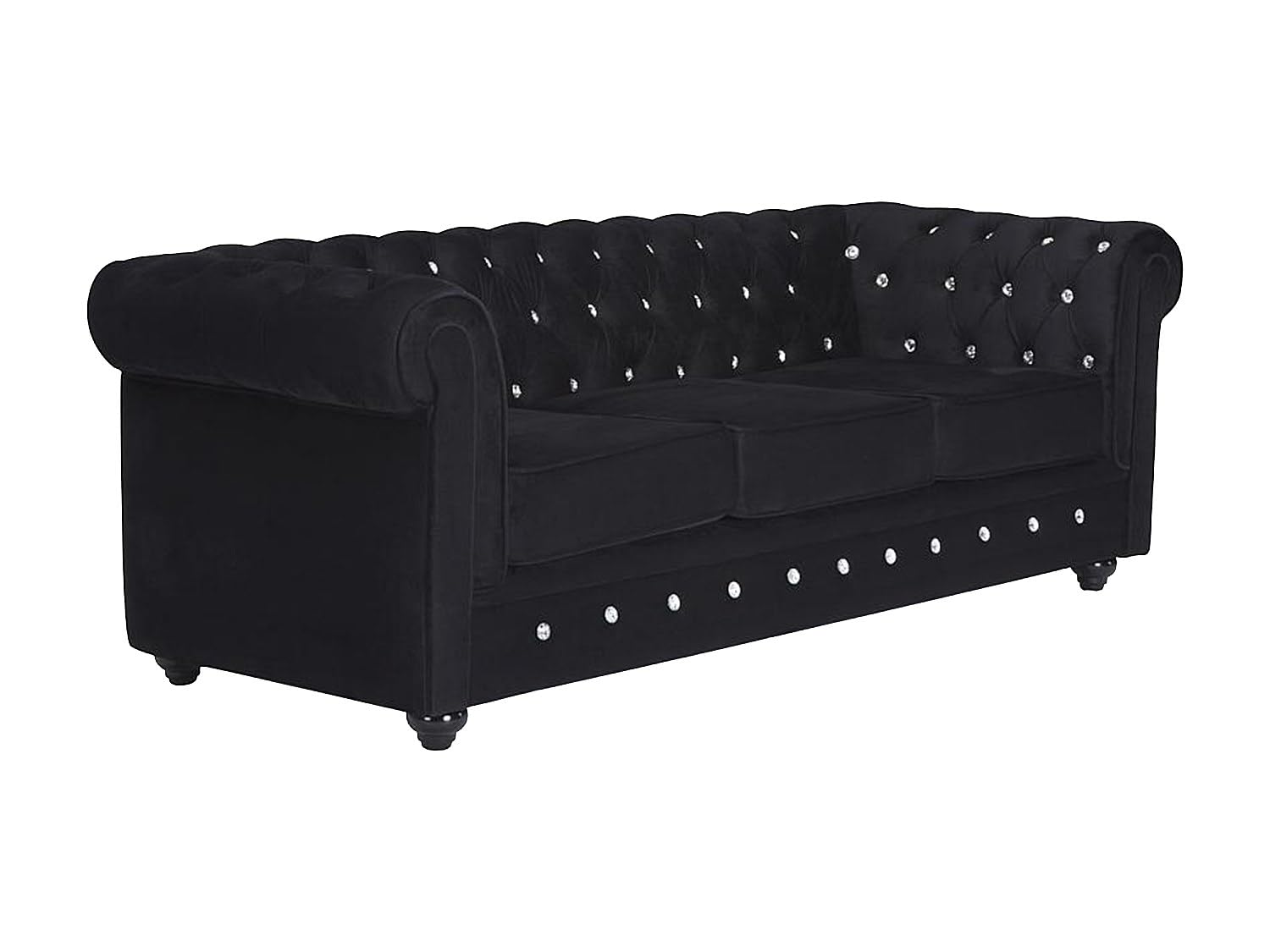 Vente-​unique - Divano fisso 3 posti Chesterfield - velluto - nero