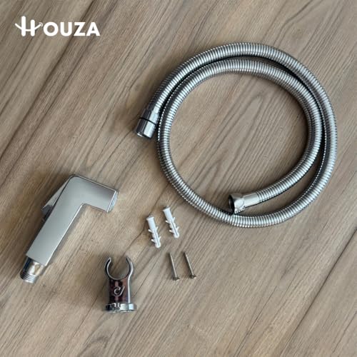 Image of HOUZA Jet Spray for Toilet with 1Meter Hose Pipe with Wall Hook, Smooth Grip and Quick to Set Up for Daily Bathroom Hygiene