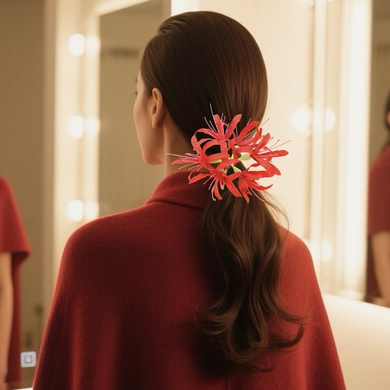 Pinzas para el cabello con flor Lirio rojo 12 cm miniatura 6