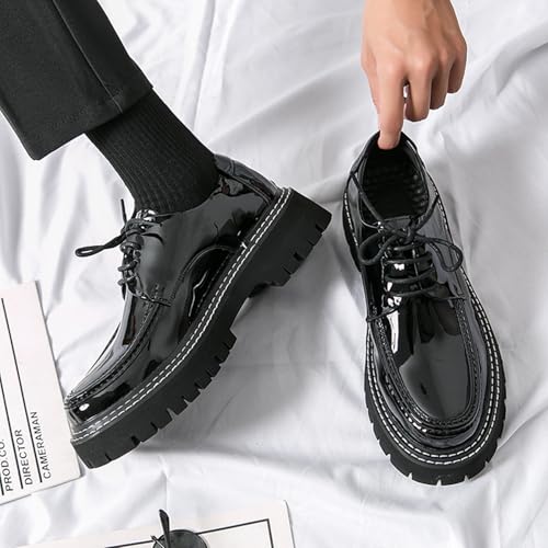 Image of Men's Patent Platform Leather Classic Oxford Shoes Round Toe Lug Sole Non-Slip Lace-Up Business Leather Shoes Fashionable Work Formal Oxfords