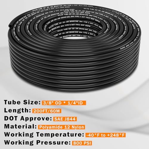 Image of CheeMuii 200 FT 3 /8 Pneumatic Tubing 3 /8 inch DOT Air Line SAE J844 PA12 Nylon DOT Air Hose 61 Meter 3 /8 Inch OD Pneumatic Air Tubing Pipe Hose Line