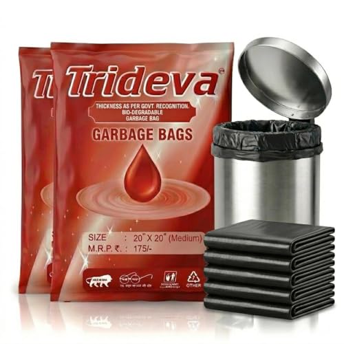 Image of Garbage Bags /Dustbin Bags - 120 Micron Heavy - Duty Trash Bags (20 x 20 Inches) - Medium Leak -Proof Bin Liners for Kitchen, Office & Industrial Use - 500g Pack (Black, Pack of 2) - 24 Bags