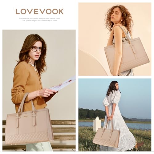 Image of LOVEVOOK Laptop Bag for Women,15.6 inch Laptop Tote Bag Waterproof PU Leather Computer Bag Work Bags for Business Office, Large Capacity Laptop Purse Professional Work Tote Black