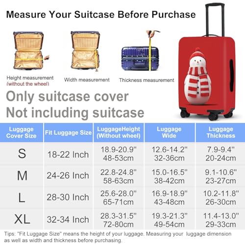 Image of Snowman Luggage Cover - Red Background with Cute Snowman in Striped Scarf, Simple Stretchable Suitcase Cover 24 26 Inch