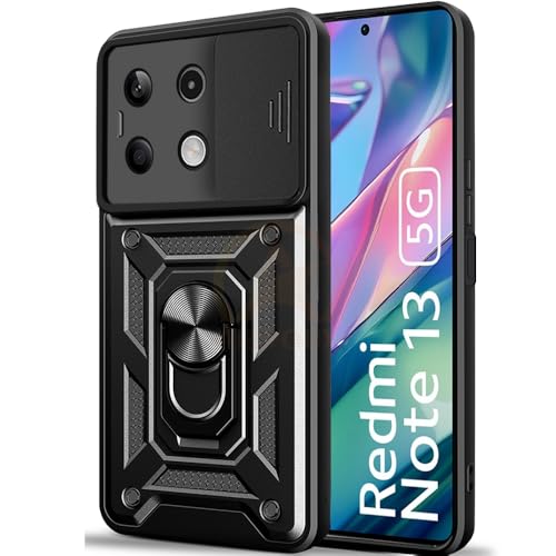Image of Armor Bumper Back Cover Case for REDMI Note 13 5G Rotating Camera Cover, Ring Holder & Kickstand | Heavy Duty & 360 Degree Protection REDMI Note 13 5G Back Cover (Black)