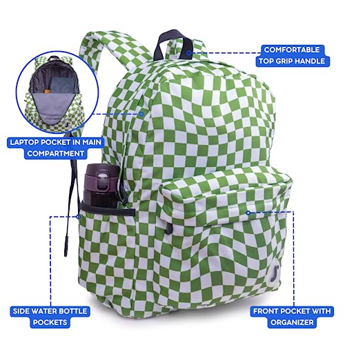 Image of J World Oz Middle School Backpack for Kids. Cute Laptop Bookbag for Girls Boys, Matcha Checkers
