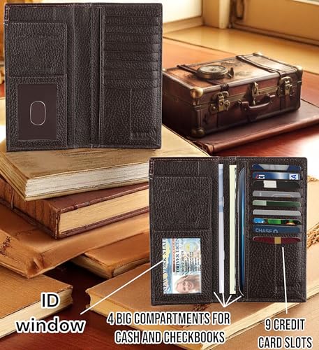 Image of F&L CLASSIC Men's RFID Vintage Look Genuine Leather Long Bifold Wallet Checkbook Wallets,brown,240-81