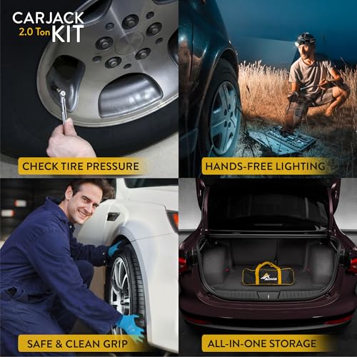 Image of Car Jack Kit 2 Ton (4,400 lbs) | Scissor Jack for Car - Tire Jack Tool Kit | Portable, Ideal for SUV and Auto - Universal Kit with Lug Wrench | Heavy Duty Material
