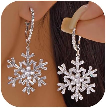 Christmas Snowflake Earrings Sparkly Gold Silver Snowflake Dangle Drop Earrings Xmas Winter Holiday Jewelry
