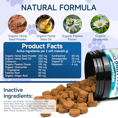 Woyamay Calming Dog Treats, 200 Counts Natural Dog Calming Treats, Calming Treat for Dogs Calm Support, Hemp Calming Chews for Dogs for Separation, Barking, Fireworks, Thunderstorms, Chicken Flavor - Image 6