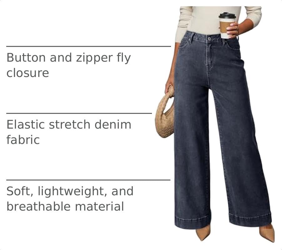 Image of Dokotoo Women's Casual High Waisted Jeans Stretch Wide Leg Loose Denim Pant
