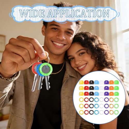 48 Stück Schlüsselkappen mit Etiketten, Schlüsselkappen-Abdeckungen Runde Schlüssel Markierung in 8 Farben, Bunt Key Caps Schlüssel-Identifikator für Standard-Flachhausschlüssel Büro Haus Wohnung
