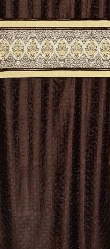 Image of Exporthub Set of 2 Pc Heavy Quality Premium Curtains Flowers Patch Design Brown Color Window Curtains - Window - 6 feet (EHSPR959 64)