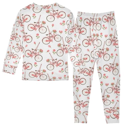 ALAZA Eiffel Flower Tower Blossom Bike Pajamas Long Sleeve Sleepwear 2-Piece Pajama Set2