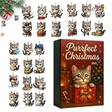 Calendario de cuenta regresiva de Adviento de Navidad | Decoración navideña de temporada acrílica 2D | Cuenta regresiva coleccionable Lindos gatos joyas - para familia, adultos, adolescentes, niñas
