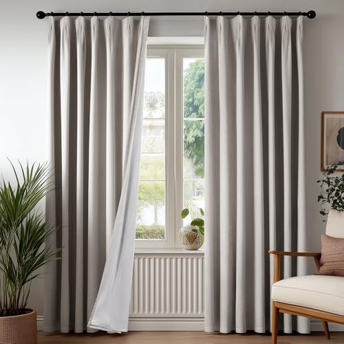 Deconovo Linen-Textured Blackout Pinch Pleated Curtains with Adjustable Plastic Curtain