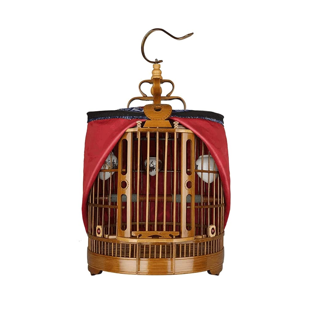 HTTGDGDH Bamboo Bird Cage Vintage Round Birdcages Hanging Bird Carriers With Rolling Stand Carving Flight Cage For Small Sized Bird,L