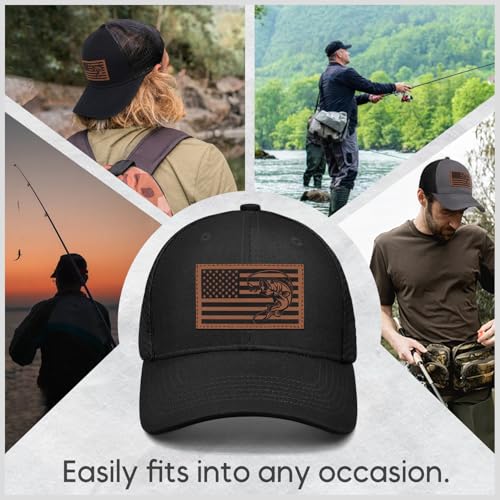 Image of Fishing Gifts for Men American Flag Trucker Hat Mens Fathers Day Christmas Birthday Gifts Fishing Hat for Dad
