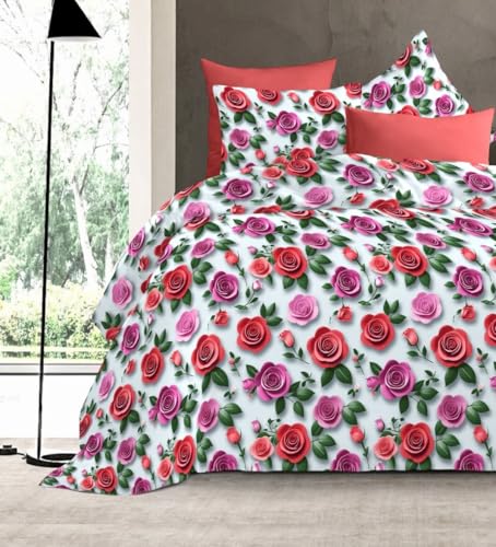 Image of DECOR2ADMIRE 300 TC Premium 7D Print Super King Size Cotton Bedsheet Set with 2 Pillow Covers | Ultra Soft 108 inch x 108 inch | Elegant Floral Designs (Rose Whisper)