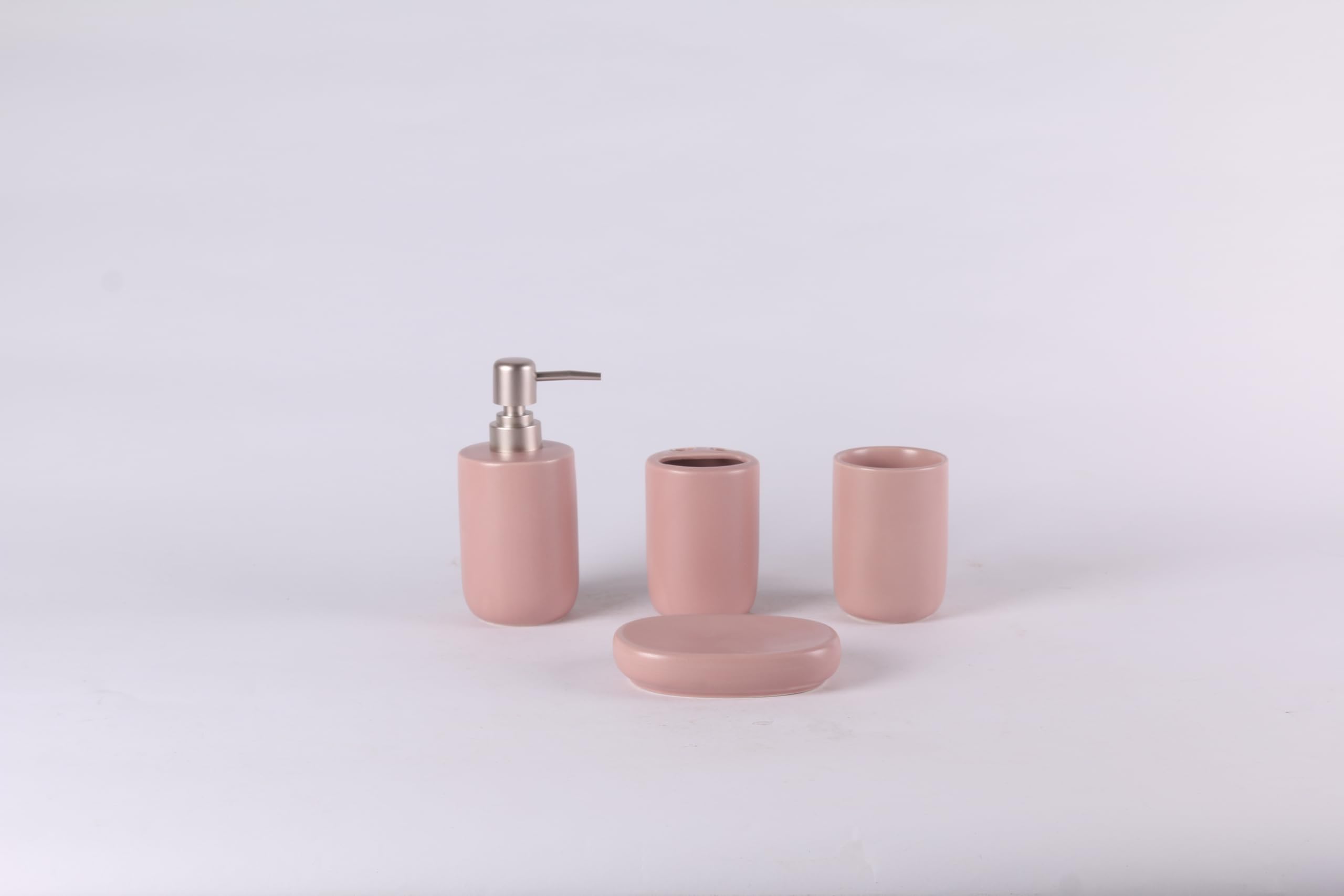 Orchid Bathroom Accessories Set, 4 Pcs Soft Touch Set Soap Dispenser & Toothbrush Cup Holder, Restroom Accessories, Decorative Countertop Ceramic Bath Set (Red)