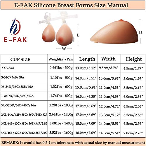 E-FAK Men Women Silicone Breast Forms Crossdresser Cosplay Prosthesis Mastectomy Fake Boobs Bra Enhancer Inserts TV TG (Nude Bra with Straps, S (1.1lbs/Pair - 32C/34B/38A))
