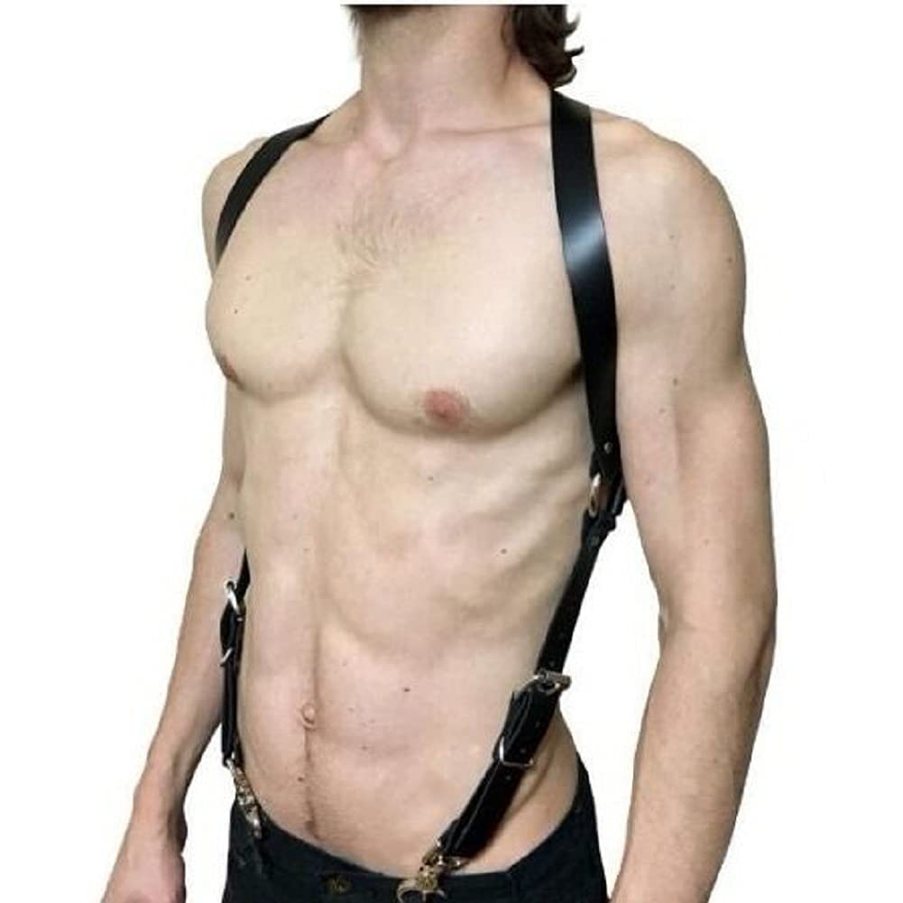Edishen Men's Leather Suspenders with Hook, Body Harness Belt Punk Adjustable PU Leather Belt, Harness for Men Black, Medium