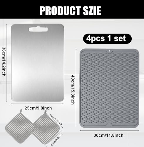 Tabla de Cortar Titanium 4 Piezas con Estera de Secado de Silicón y Paños para Cocina 36 x 25 cm miniatura 2